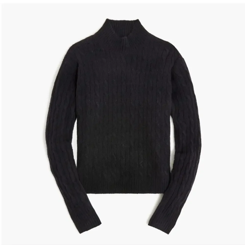 J. Crew Cable Knit Mockneck Sweater in Extra Soft Yarn | Black Size Small